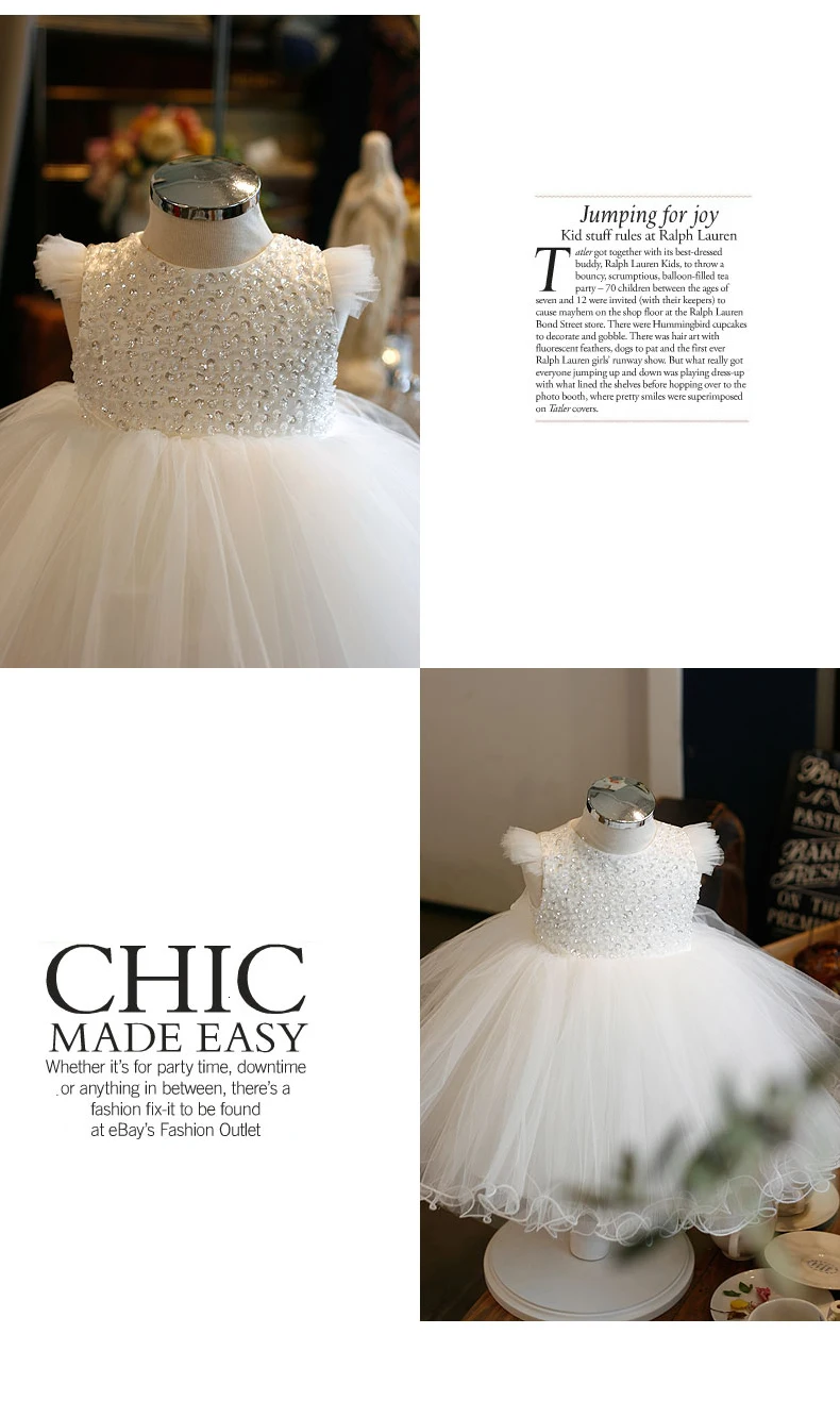 New Fashion Sequin Flower Girl Dress Party Wedding Princess White Tulle Toddler Baby Girls Baptism Christening 1st Birthday Gown