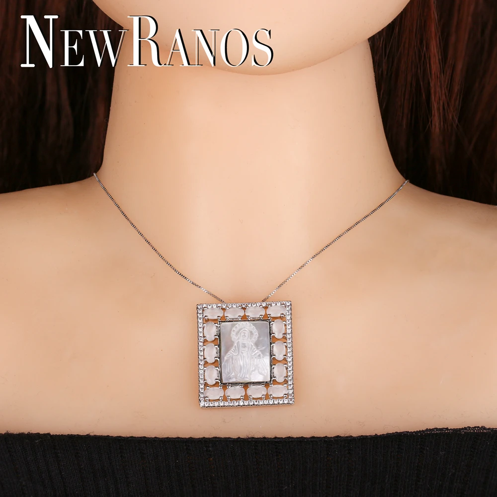 Newranos ожерелье с кулоном Девы Марии геометрическое квадратное натуральный