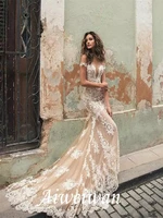 mermaid trumpet wedding dresses off shoulder court train lace regular straps country formal casual with 2021