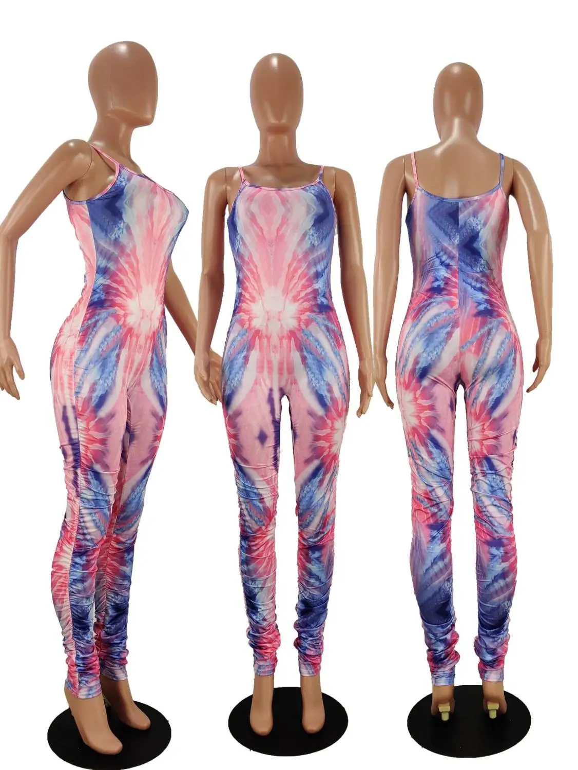

New Tie Dye Gradient Print Women Jumpsuits Strap Bodycon Skinny Sport Jumpsuit