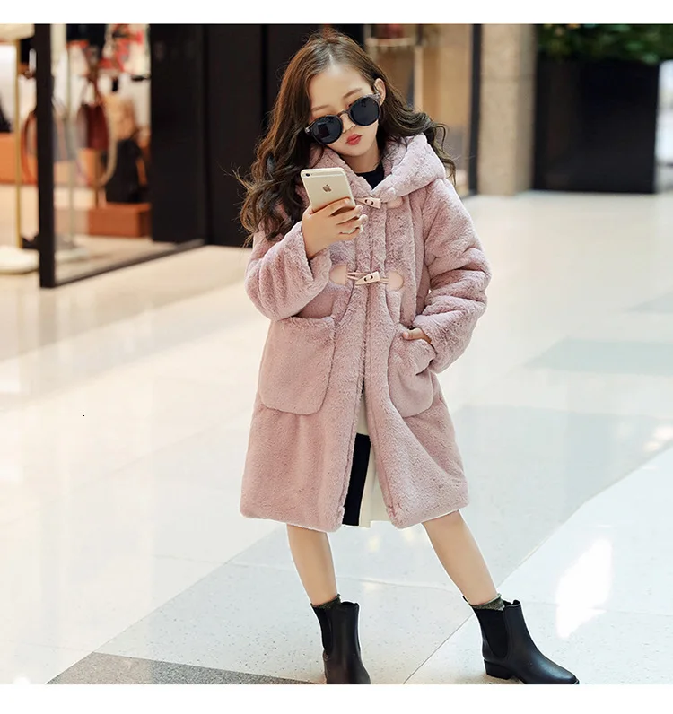 30 degrees Children Baby girl clothing Winter Thicken Parka Kids Faux Fur Hooded Coat Plus velvet Jackets clothes snowsuit