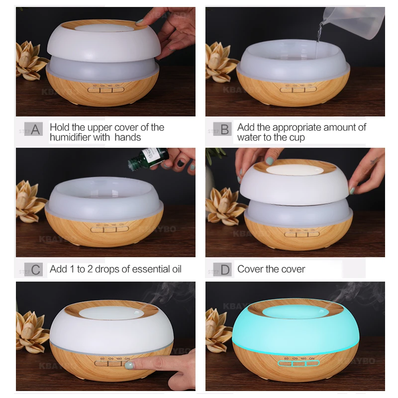 

KBAYBO 300ml Electric air purifier humidifier ultrasonic aromatherapy essential oil diffusion machine with 7 colors LED lights