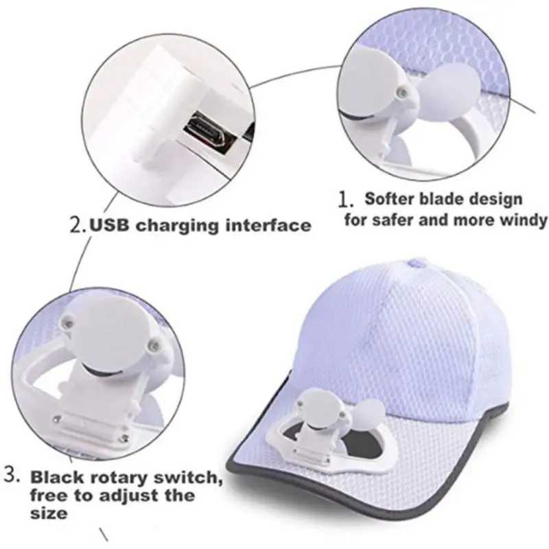 

Cooloing Hat Unisex USB Charging Fan Baseball Hat Storage Belt Switch Fan Cap Sun Hat Peaked Cap/Panel On The Cap Front Hat