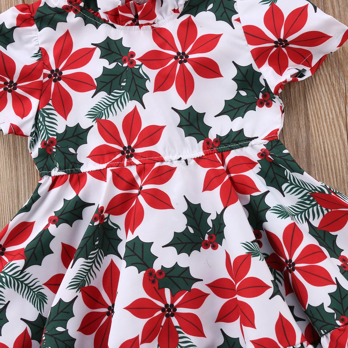 Детское платье принцессы для маленьких девочек с красным цветком зеленым листом