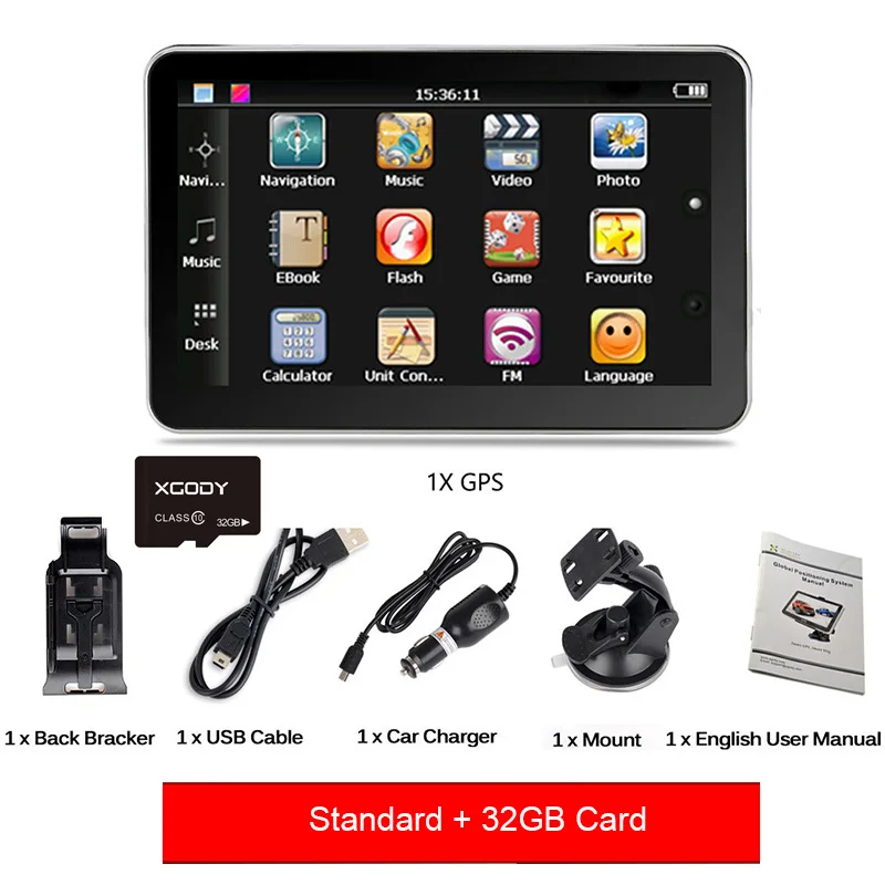 Add 32Gb card Xgody Hd Автомобильный Gps навигатор Fm Россия Navitel последняя Европа карта Sat Nav грузовик Gps навигаторы автомобильный сенсорный экран - Размер экрана, дюймов: Add 32Gb card
