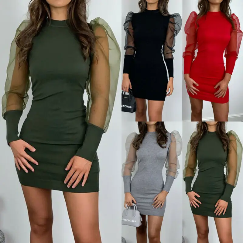 2020 Brand New Korean Style Women Puff Sleeve Mini Dress Summer Spring Clothes Elegant Office Ladies Slim Fit Mujer Vestido | Женская