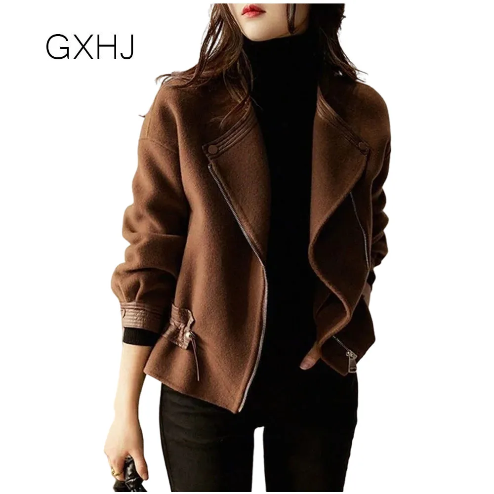 

GXHJ Female wool coat Autumn Winter Jacket Women's Woolen Coat New Korean Wool Basic Coat Female Outerwear Tops LHJ493
