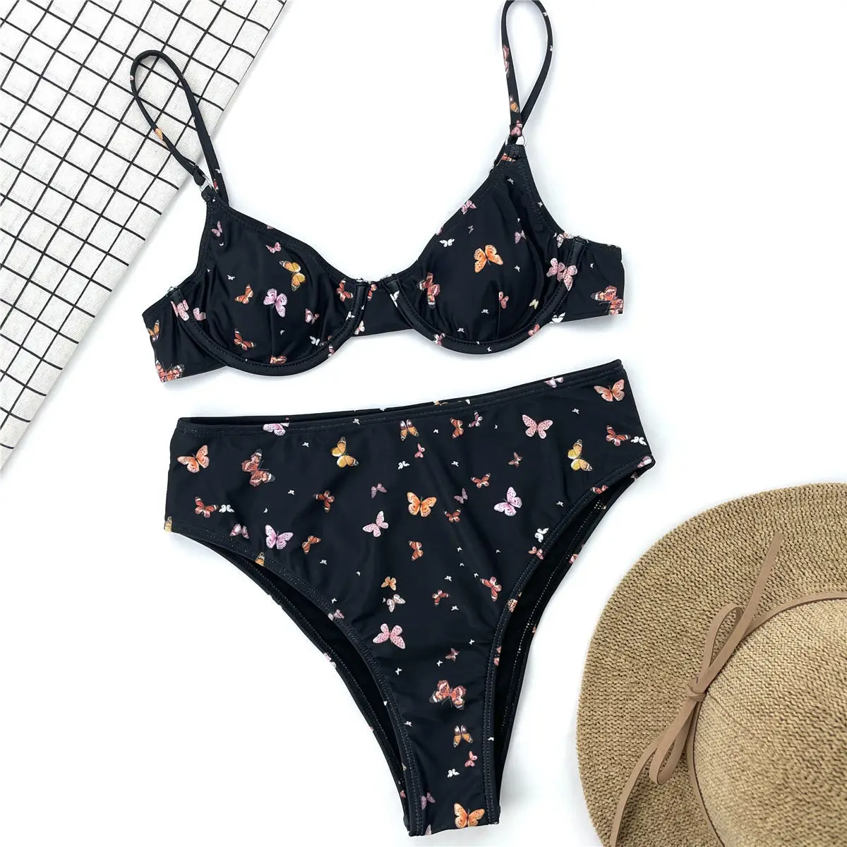 

2021 Summer New Sexy Two Piece Women Print Bikini Swimsuit Swimwear Bandeau Bra