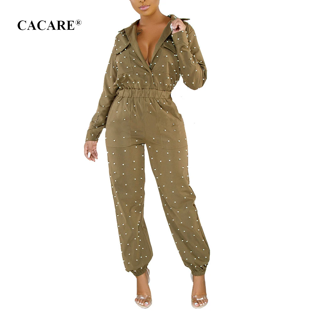 Элегантный длинный комбинезон CACARE женские комбинезоны боди с жемчугом Большая