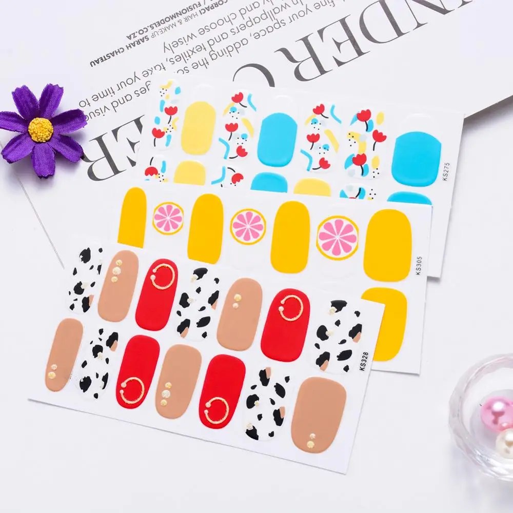 

14tips/sheet Flower Fruit Mix Style Nail Art Sticker Waterproof Adhesive Slider Manicure Full Wraps Tools Decor Wholesale