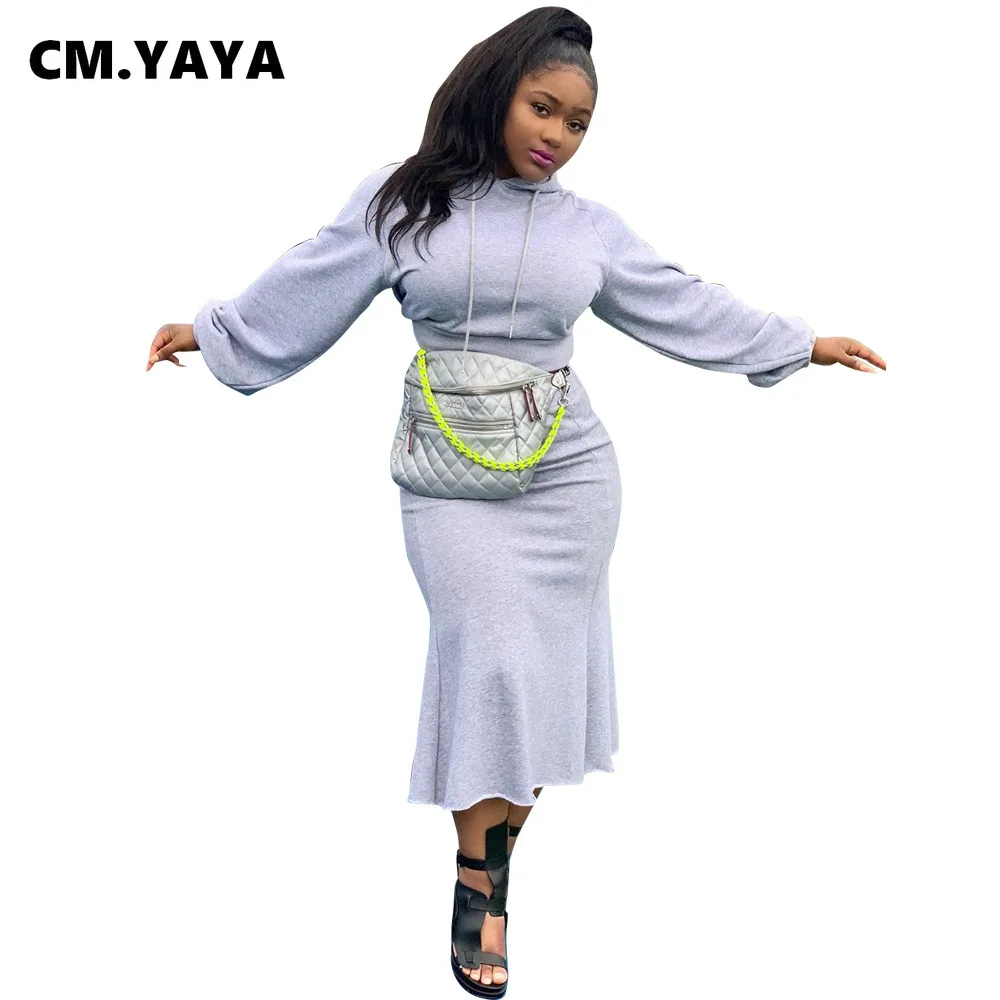 Женский осенне-зимний комплект одежды CM.YAYA из двух предметов топ с капюшоном и