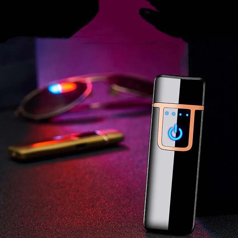 Мужская креативная ветрозащитная электронная USB Зажигалка для сигарет, отпечаток пальца, сенсорный экран, индивидуальная зажигалка, хороший подарок
