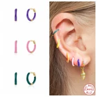 Aide 925 Стерлинговое серебро Европейский ярко-розового и фиолетового цветов серьги-кольца, покрытые эмалью для женщин Роскошные ювелирные изделия виде незаполненного круга висящие серьги ювелирных изделий