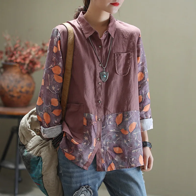2020 Весенняя Свободная Повседневная Ретро блузка женские топы новая рубашка