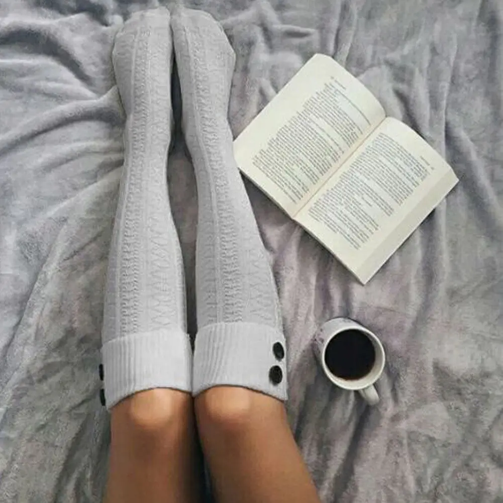 Новинка женские зимние трикотажные Гольфы выше колена чулки теплые длинные