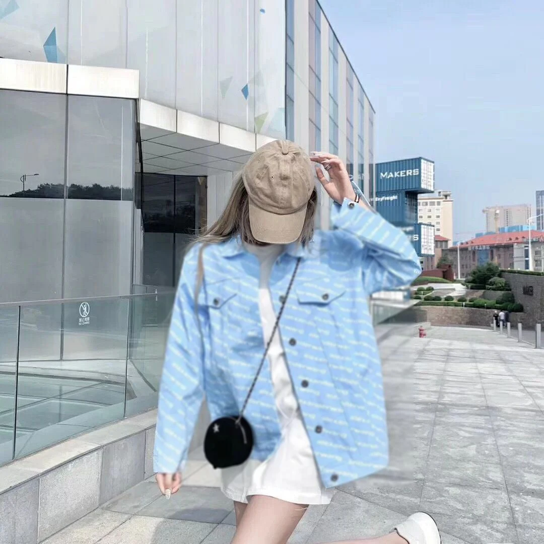 

Light blue denim jacket, long-sleeved, letter print 2020 new style Korea oversize Harajuku