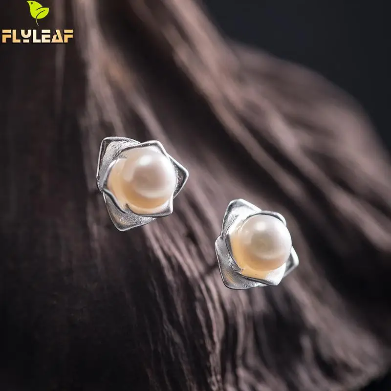 

925 Sterling Silver Freshwater Pearls Flower Earrings For Women Chinese Style Lady Student Handmade Jewelry Flyleaf