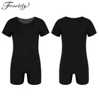 Детский комбинезон для танцев, однотонный эластичный балетные гимнастические леотарды с короткими рукавами для мальчиков и девочек