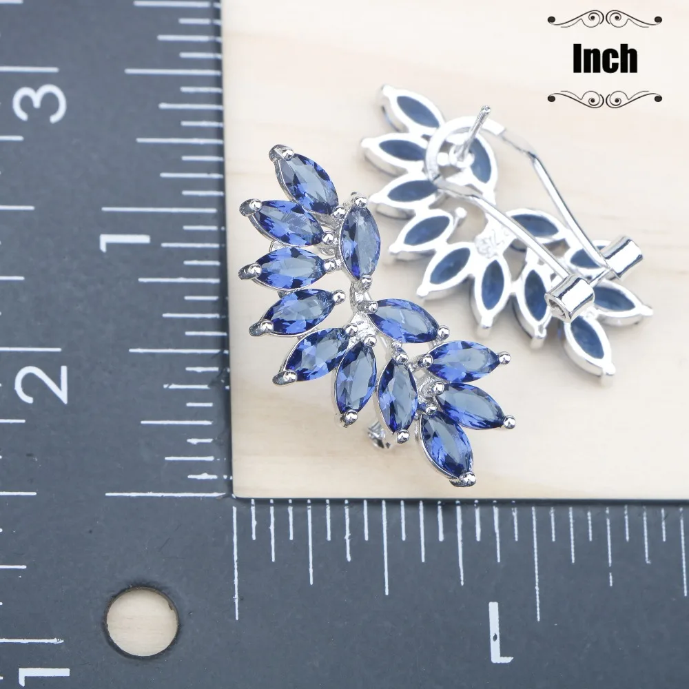 Серьги валентинки с синими камнями циркония серебро 925 бижутерия для женщин