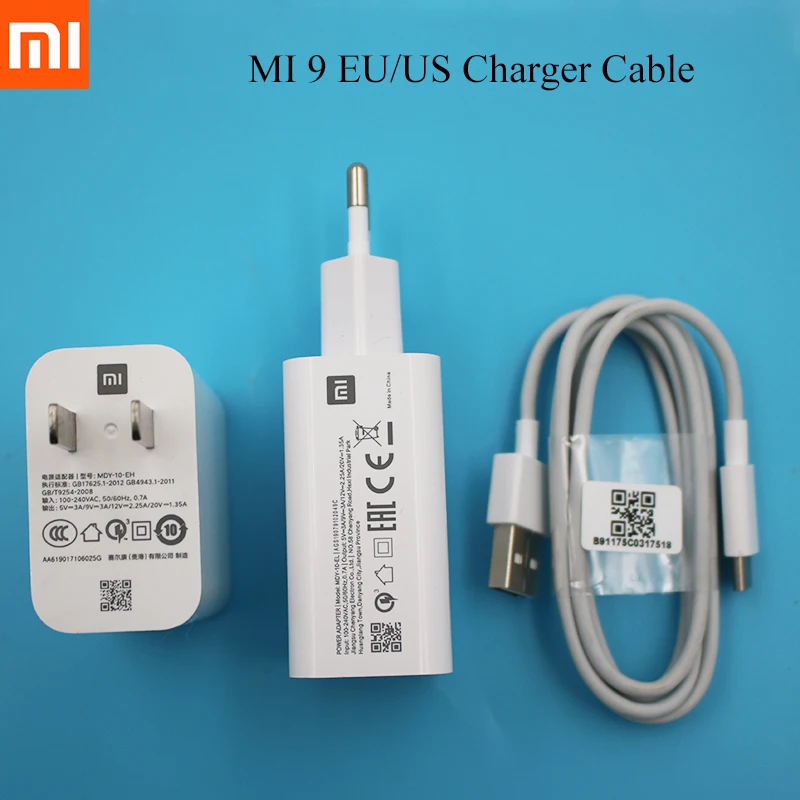 USB зарядное устройство Xiaomi 27 Вт EU/US кабель Type C быстрое Turbo для Mi 9 se CC9 Pro CC9e mix 2 2S 3 max 4