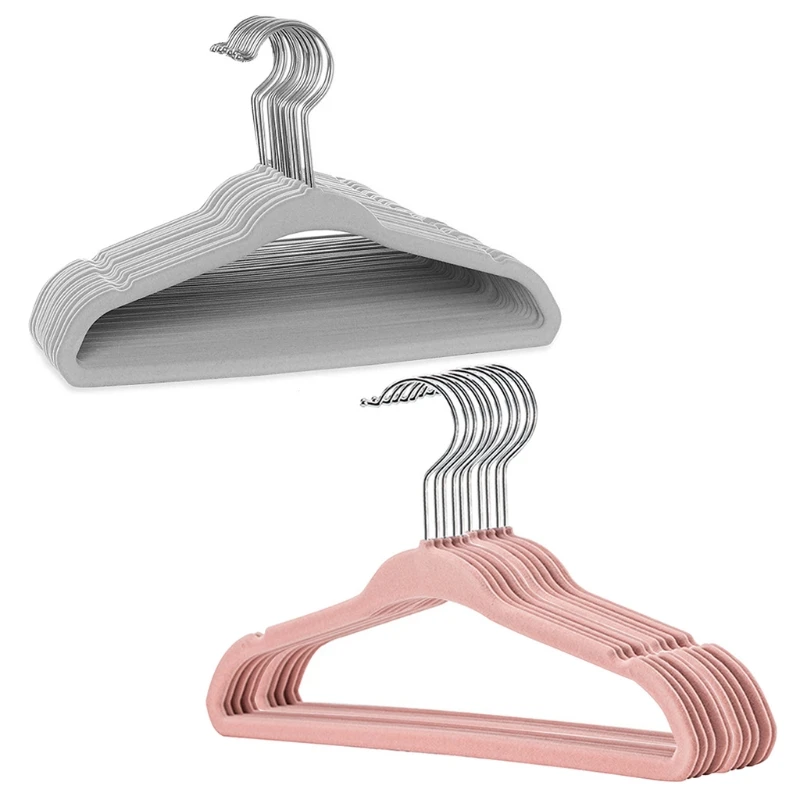 

10Pcs Baby Non-Slip Velvet Hangers Space Saving 360 Degree Swivel Hook Flocked Felt Kids Clothes Drying Rack Organizer