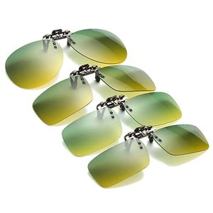 Day and Night Flip Up Clip On Sunglasses Polarized Driving Aviation Oversized S M L Size Yellow Gree