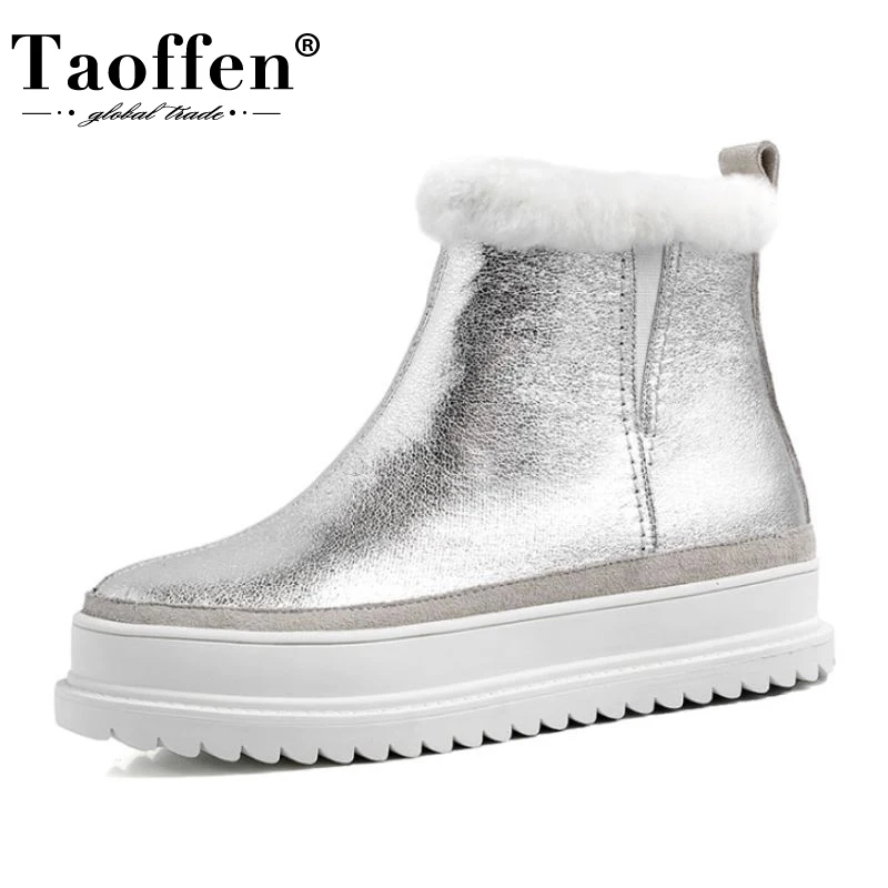 Taoffen/женские зимние ботинки из натуральной кожи Модная теплая зимняя обувь на