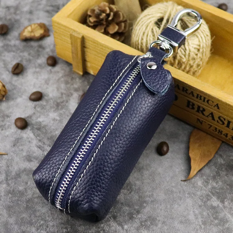 Royal Blue Genuine Leather Car Key Protection Case Men Keychain Coin Purse Casual Housekeeper Holders Zipper Key Covers Wallet Unisex - Цвет: Royal Blue