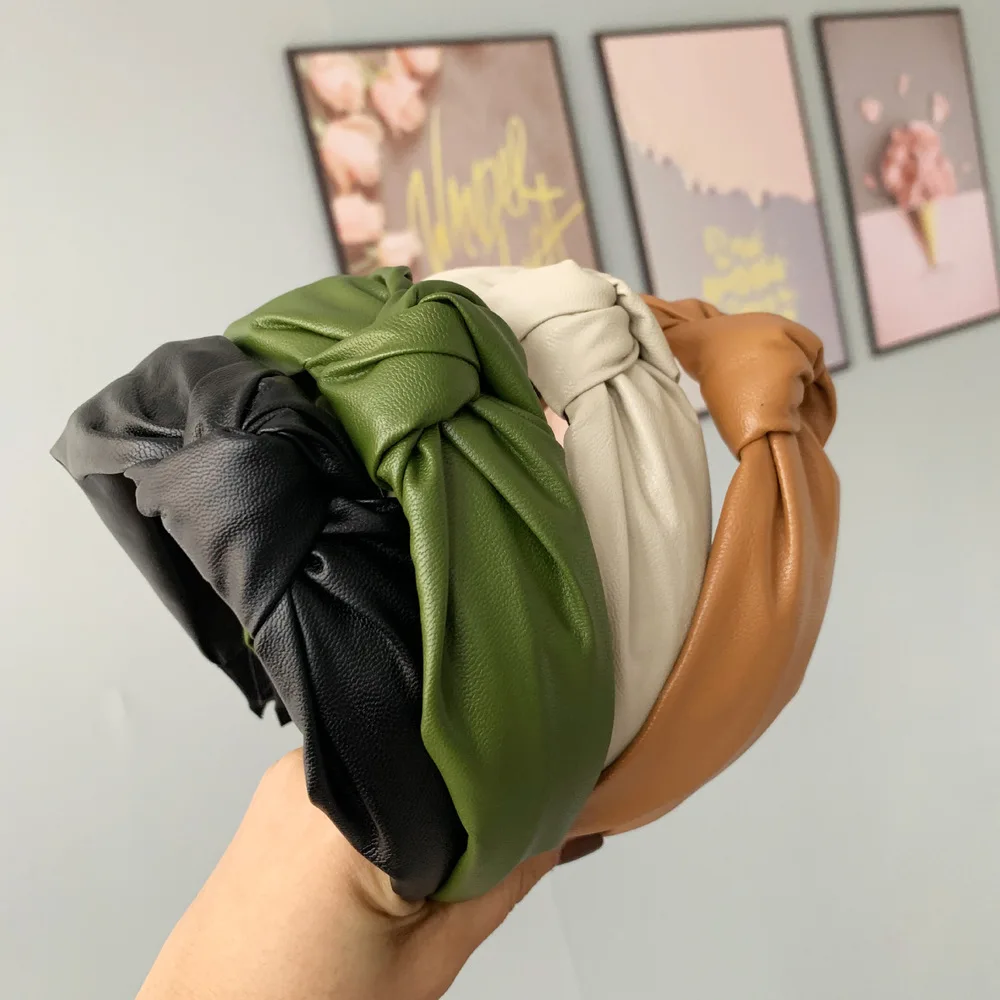 Повязка на голову из искусственной кожи в стиле ретро с узлом клетку