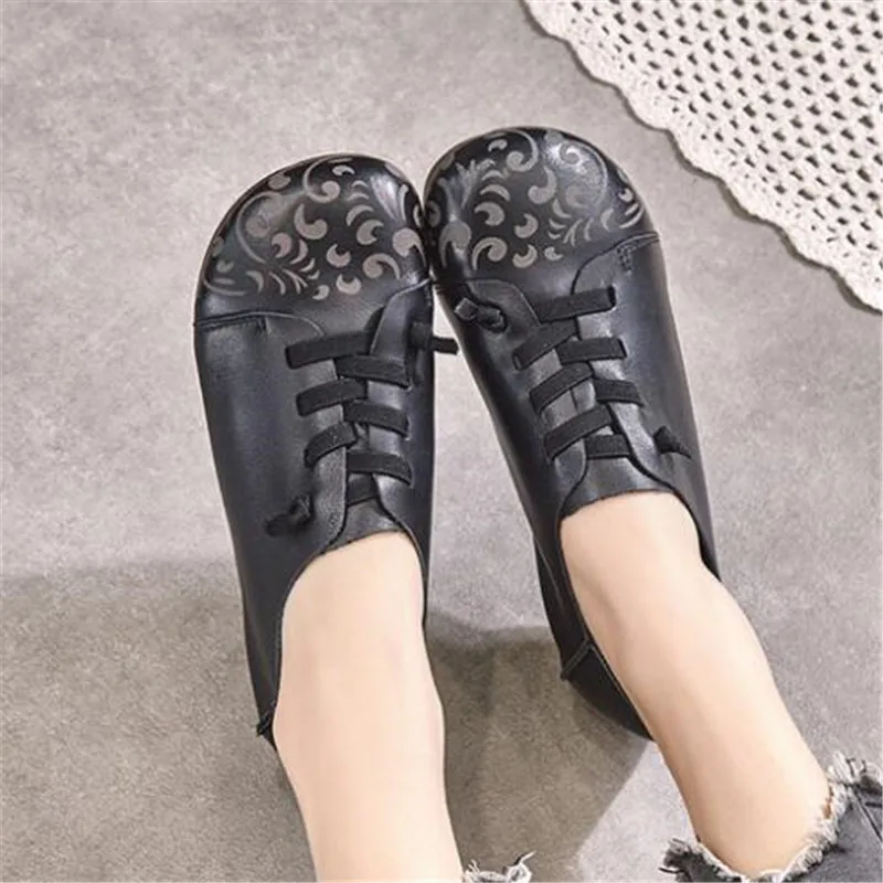 

2020 Spring Classic Print 100% Natural Full Genuine Leather Shoes Women Fashion Shoes Soft Comfort Elegant Beautiful Flat Shoes