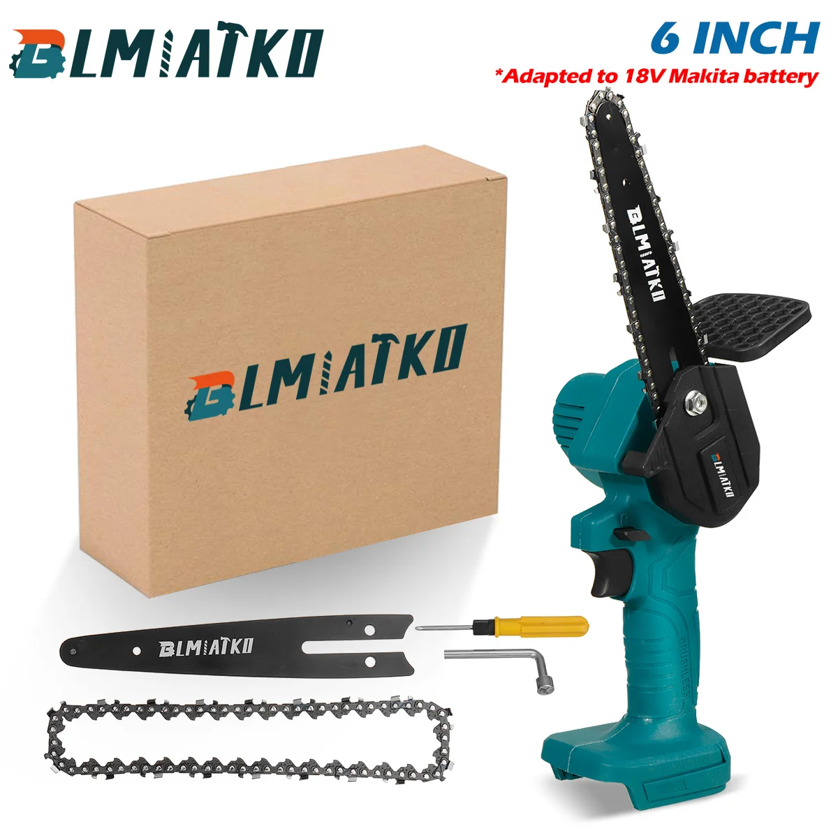 

BLMIATKO 6 Inch 18V 2500W Electric Chain Saw Pruning ChainSaw Cordless Garden Logging Saw Woodworking Cutter for Makita Battery