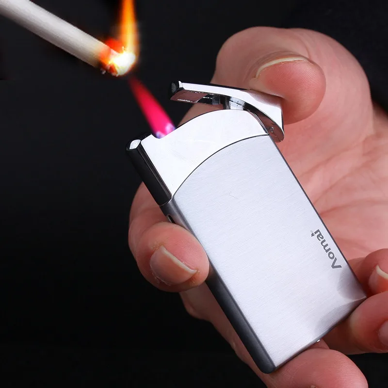 

Ultra-thin Light and easy to carry Windproof Lighter Red Flame Metal Small Cigar Lighters Refillable Butane Gas Lighter