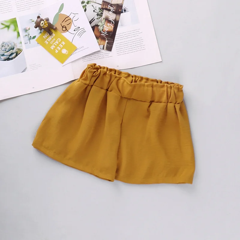 

2 Piece Summer Outfit Set 1-6Y Baby Kid Girl Fashion Clothes Solid Color Vest Lace Trim Doll Collar Tops Elastic Short Pants