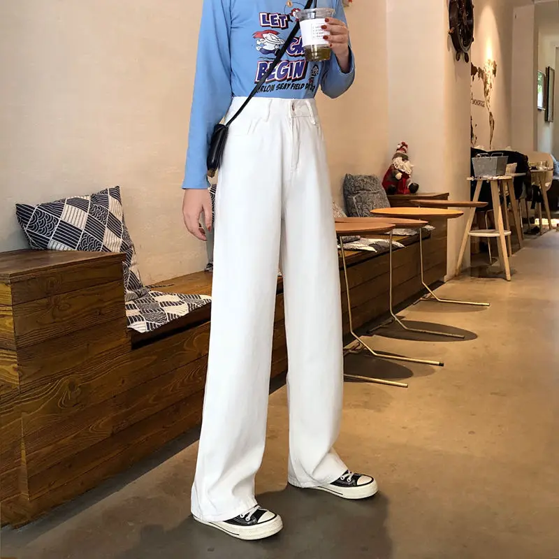 Брюки женские джинсовые с завышенной талией свободные прямые штаны из денима