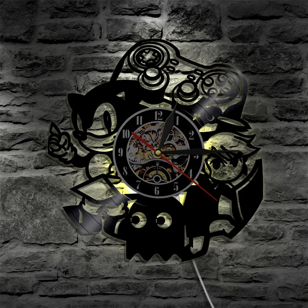 Винтажные видео игры настенные часы геймеры виниловая запись светодиодный