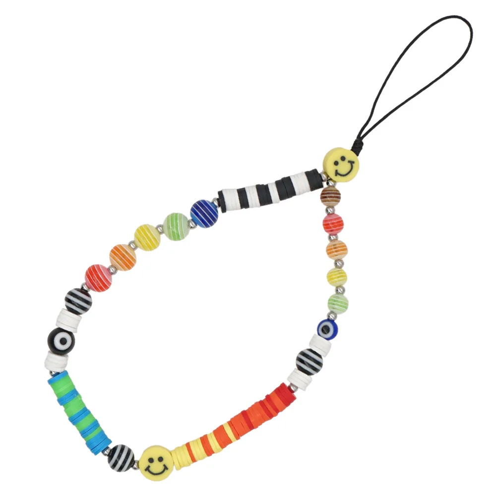 

Ethnic Style Smileface Gradient Colored Soft Ceramic Mobile Phone Lanyard for Women Resin Phone Chain