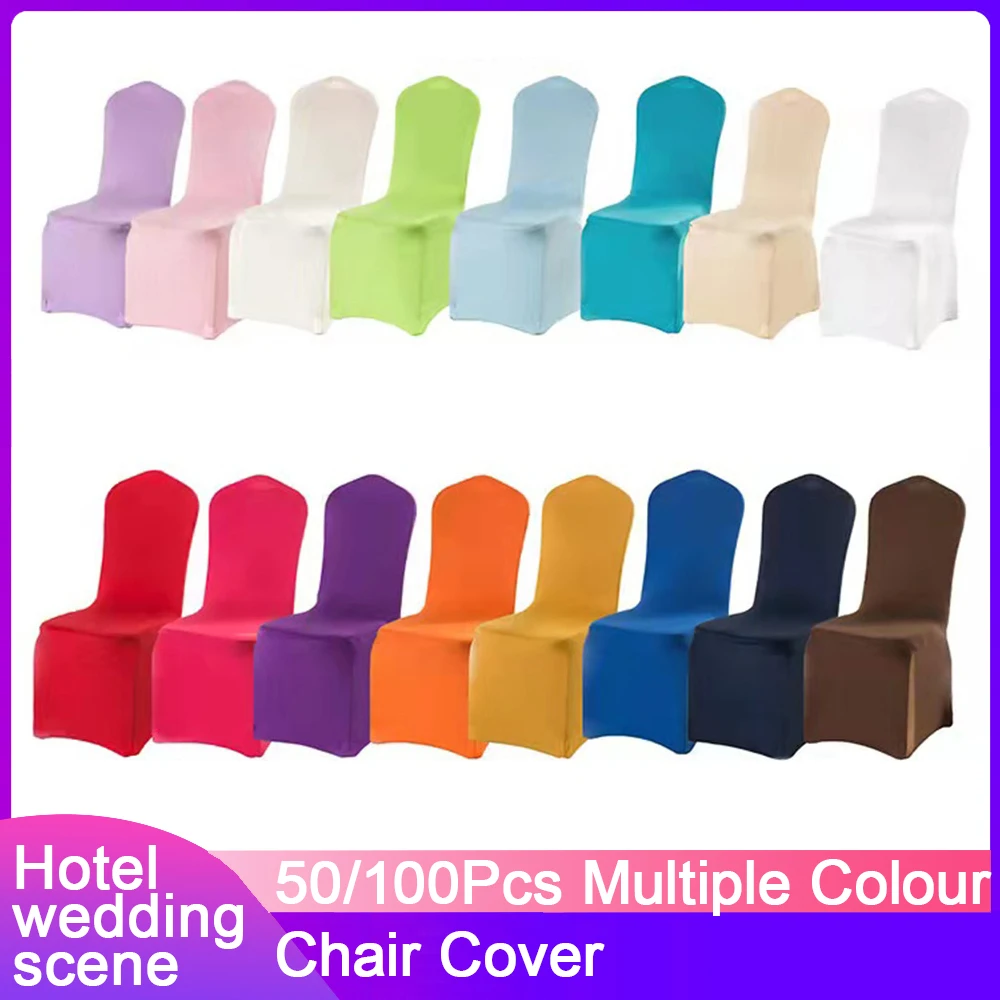 

50/100Pcs Cheap Universal Wedding White Chair Cover Spandex for Reataurant Banquet Hotel Dining Party Lycra