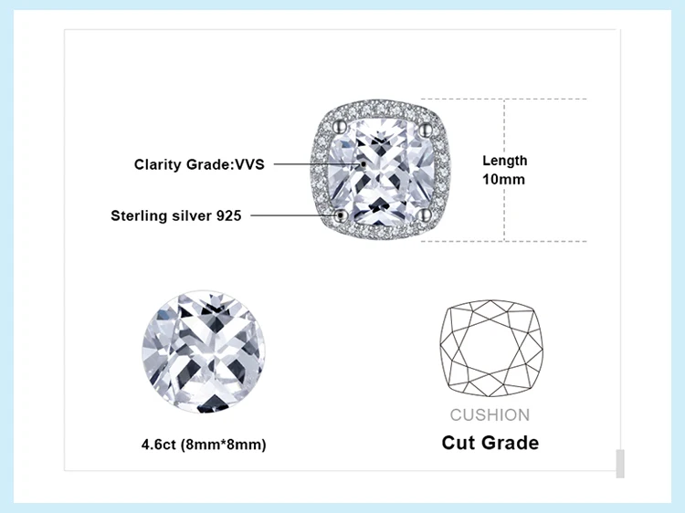 JewelryPalace подушки 5ct кубического циркония гало серьги 925 пробы серебро Обручение роскошные свадебные ювелирных украшений для Для женщин
