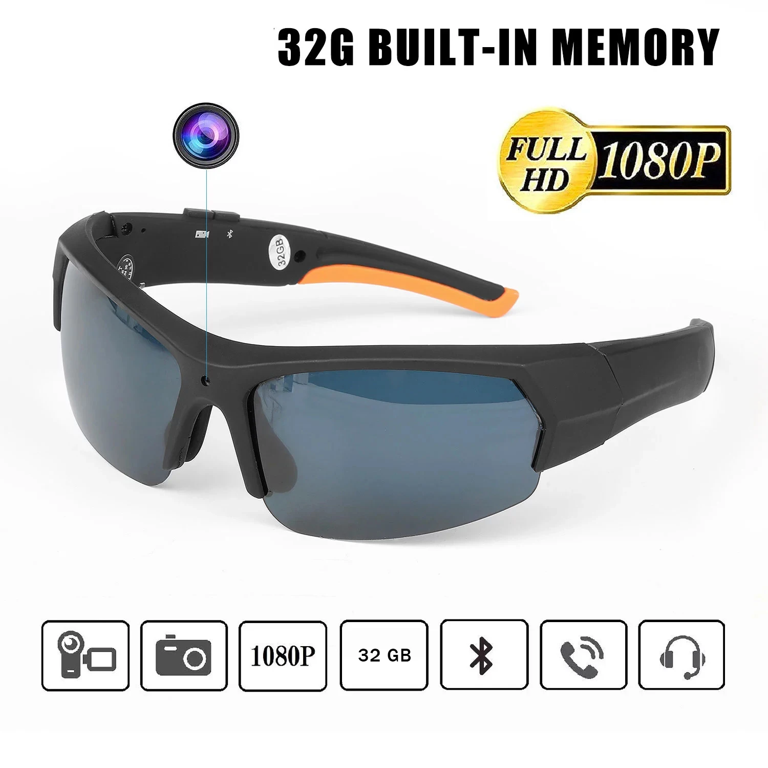 저렴한 1080P ET 선글라스 블루투스 캠 헤드셋 스마트 미니 카메라 안경 다기능 MP3 스포츠 액세서리 32Gb 캠코더