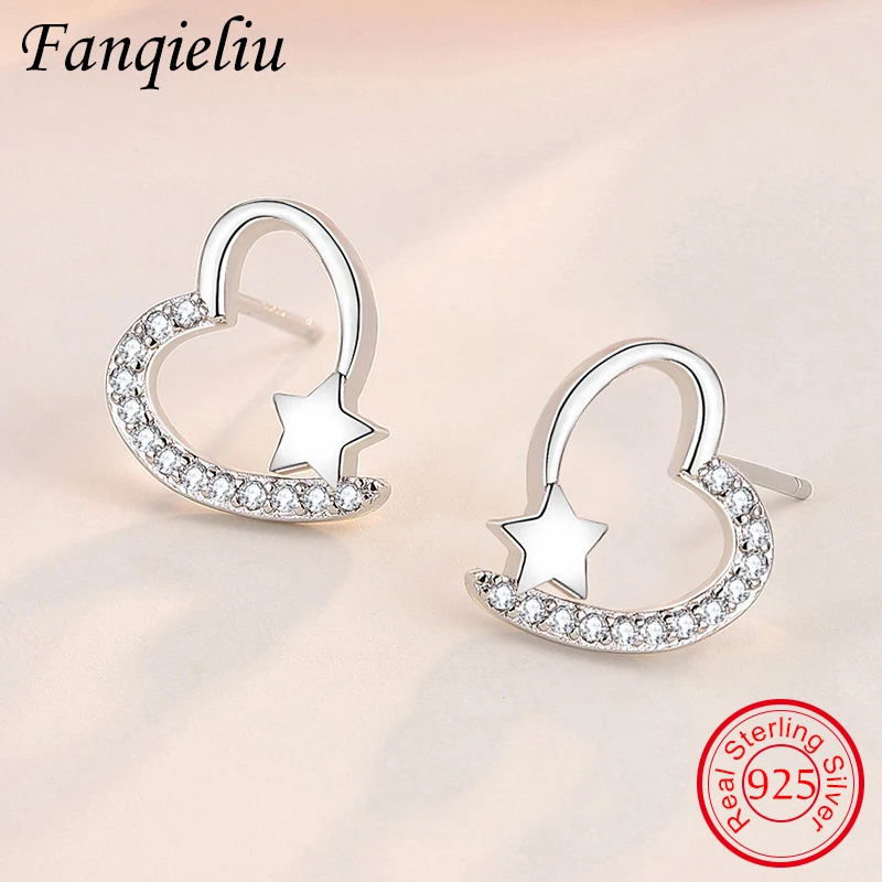 

Fanqieliu Heart Star Real Silver Sterling 925 Stud Earrings For Woman New Zircon Jewelry Gift Girl FQL21300