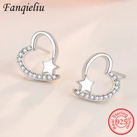 fanqieliu heart star real silver sterling 925 stud earrings for woman new zircon jewelry gift girl fql21300