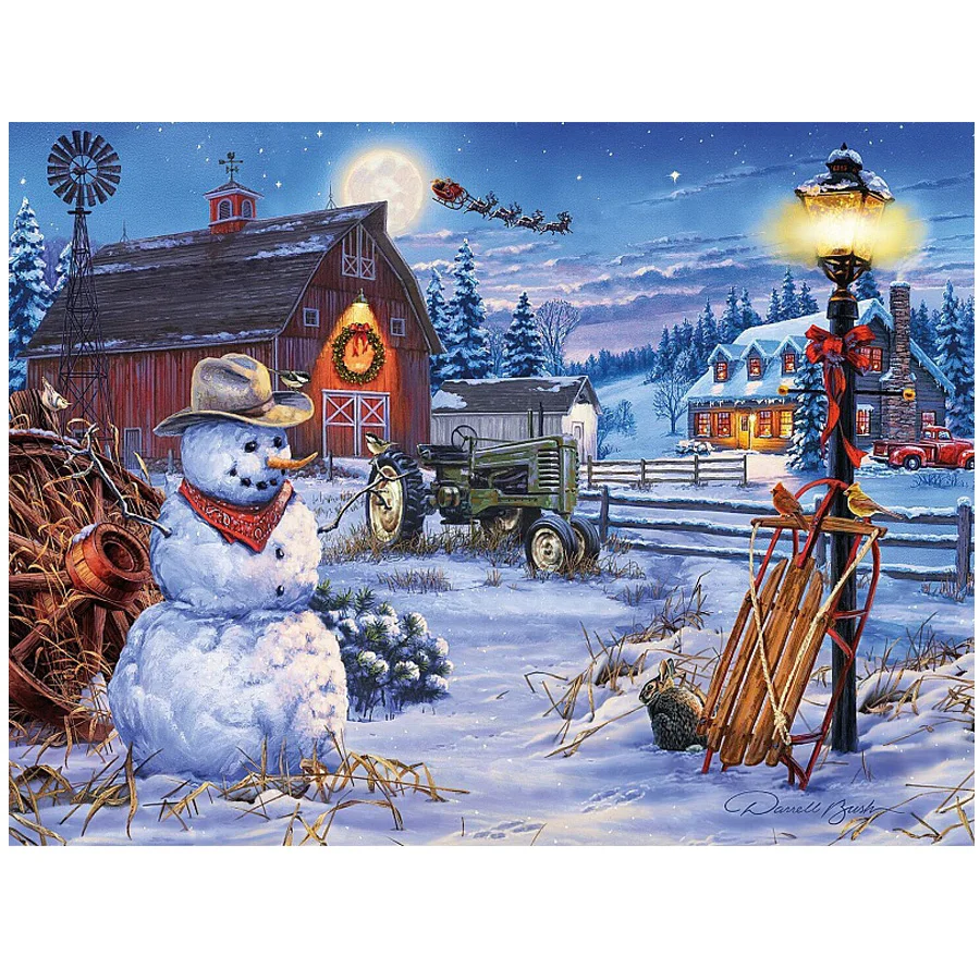 Набор для рисования алмазами 5D деревянный Снеговик сделай сам Рисование с