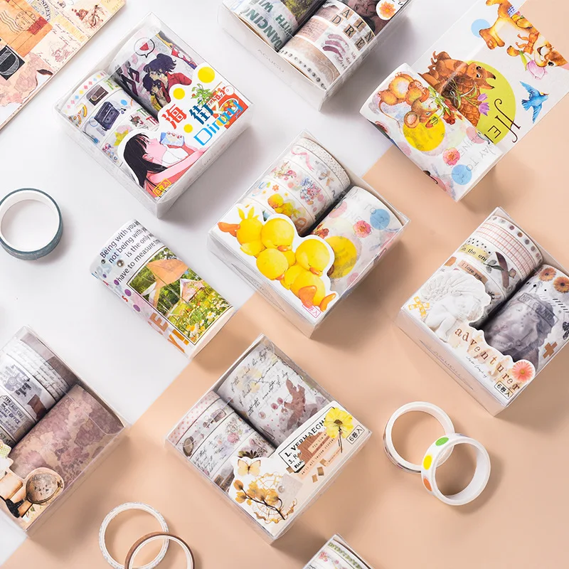 

6pcs/set Retro Series Printing Washi Tape Set Diy Masking Tape Cute Stickers School Suppliers Stationery Gift Presented