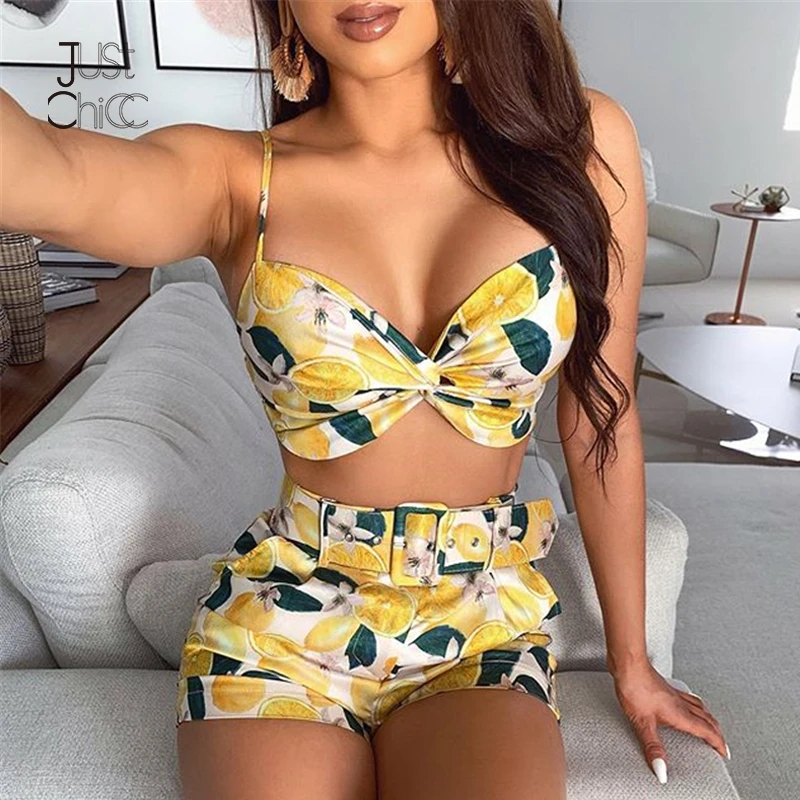 Justchicc Boho Женский комплект 2 шт. с цветочным принтом богемный укороченный топ