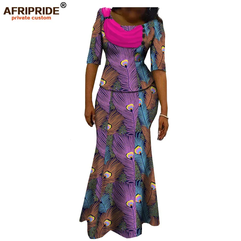 Afripride африканская юбка костюм для женщин сделанный на заказ короткий рукав топ+ юбка в пол женский хлопковый костюм A722632 - Цвет: 545J