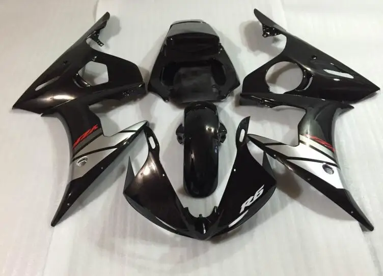 

3 Free Gifts New ABS motor Fairing Kit Fit For YAMAHA YZF-R6 2003 2004 2005 R6 03 04 05 Full Fairings custom black silver wow