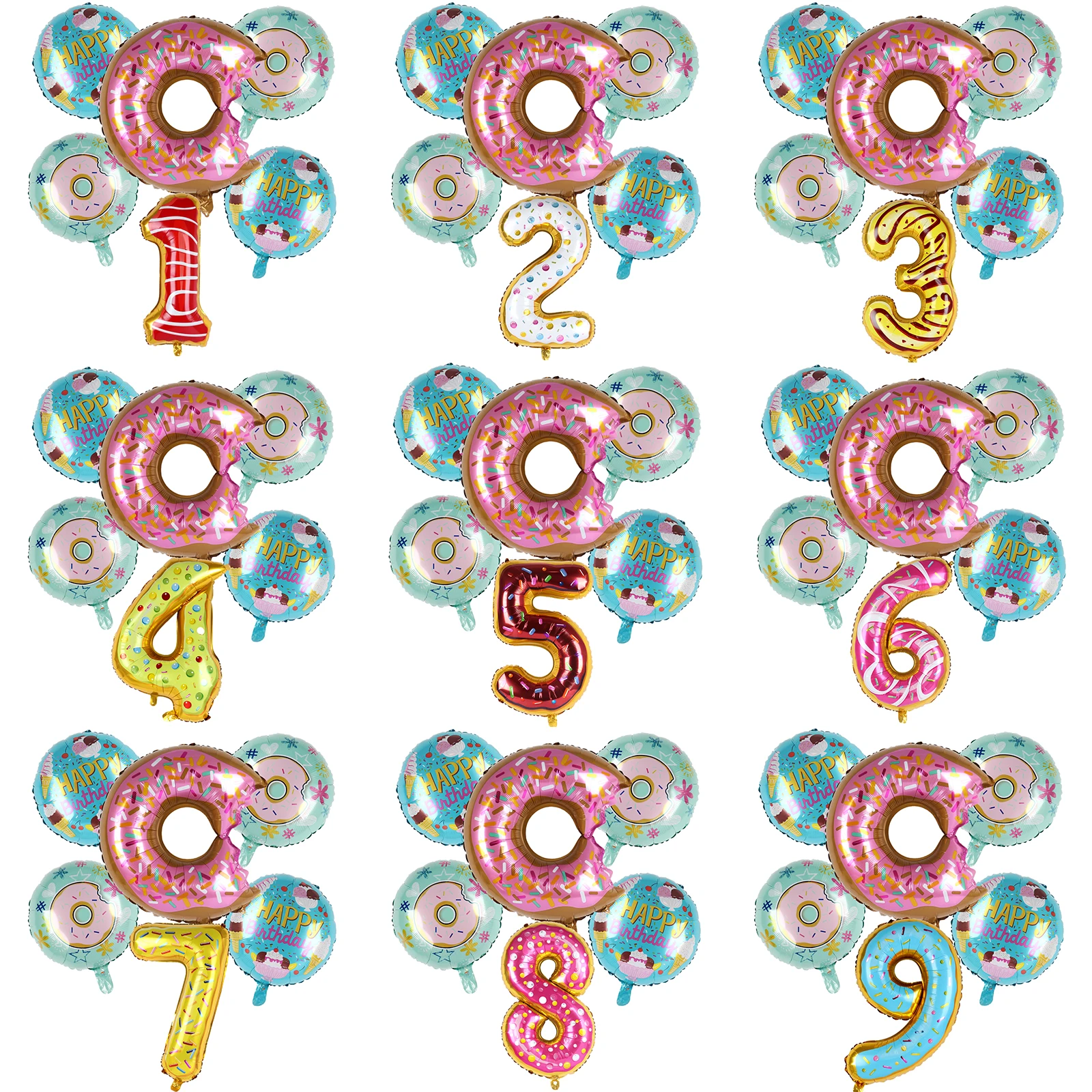 

7Pcs/Lot Donut Balloon 1st Birthday Party Decoration Kids Candy Bar Number Donut Party Ballon Baby Shower Helium Globos