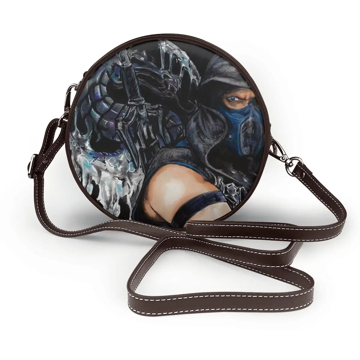 

Mortal Kombat Shoulder Bag Woman Gift Round Bag Retro Leather Shopping Purse