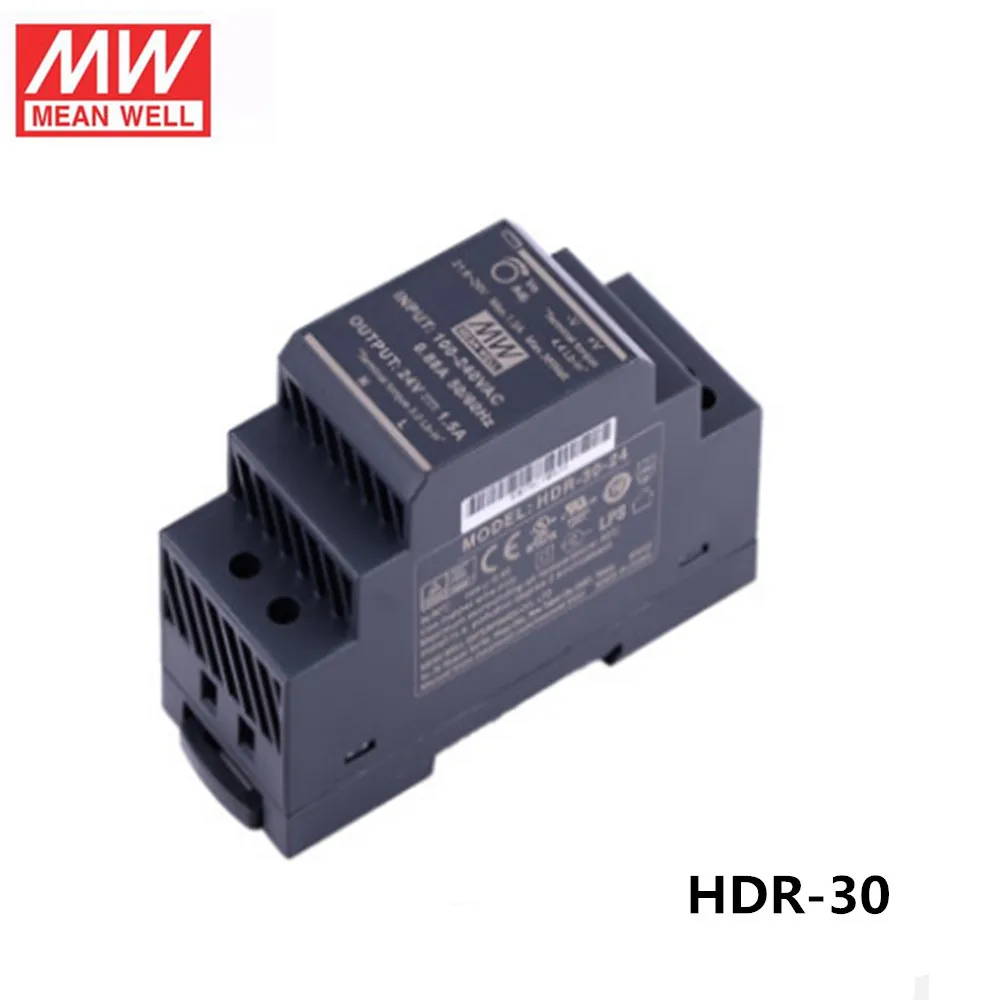 Устойчивый Meanwell 30 Вт промышленные на din-рейку Питание HDR-30-24V/5/12/15/48 0,75/1.5A 2A 3A ультра-тонкий 90%, и он имеет высокую эффективность DR/MDR