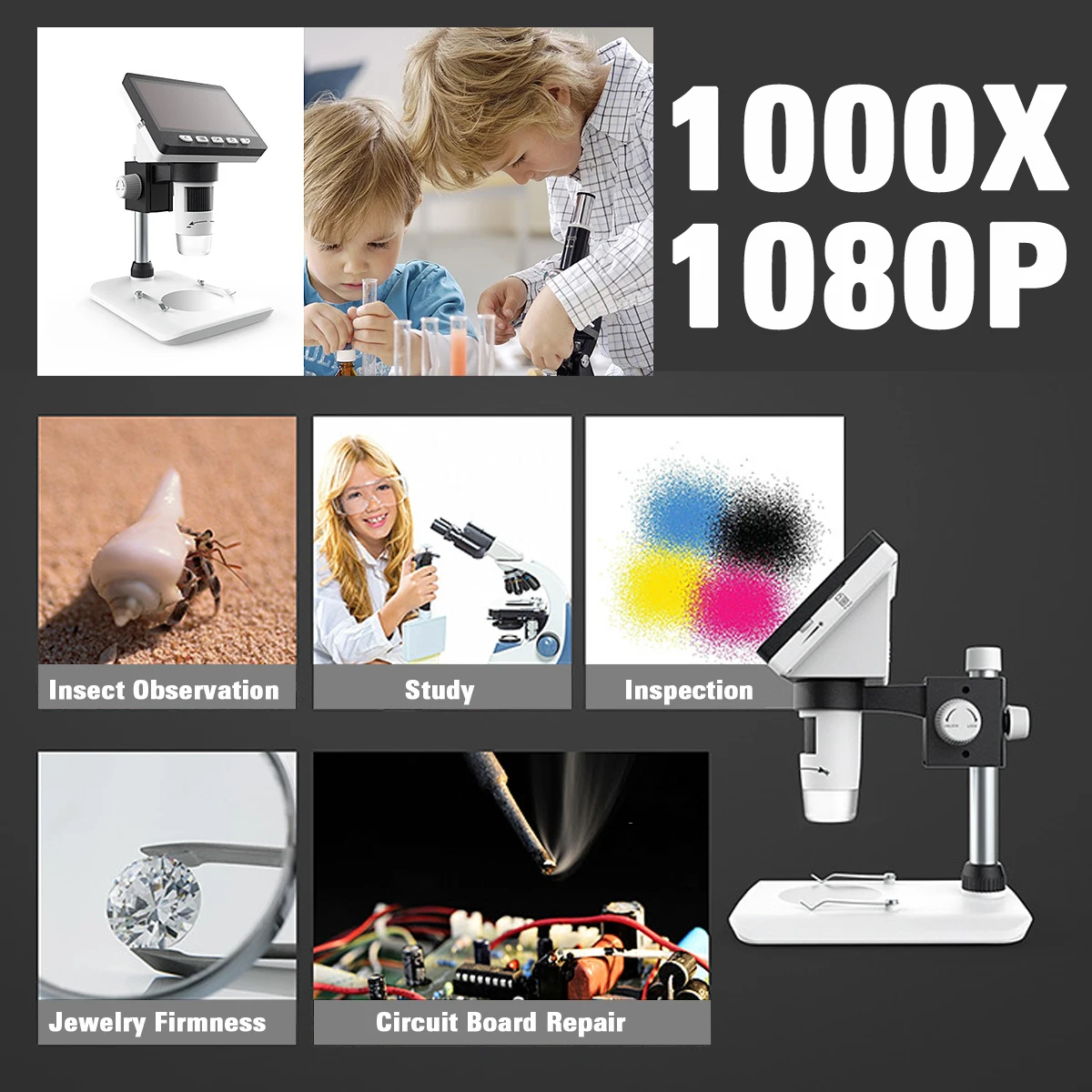 Высокая quality1080P-1000X практичный Портативный Цифровые микроскопы ЖК-дисплей